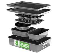 NutriChef Lot de 8 moules à gâteaux antiadhésifs – sans PFOA/PFOS/PTFE – résist. 232°C – rond, cake