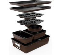 NutriChef Moules à pâtisserie Set 8 empilables antiadhésifs, sans PFOA/PFOS/PTFE, marron