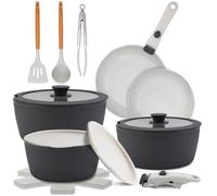 NutriChef Batterie de Cuisine 18 Pièces Céramique - Casseroles et Poêles Antiadhésives avec Poignées Amovibles, Revêtement sans PTFE, Gain de Place