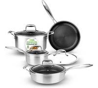 Set de batterie de cuisine en acier inoxydable NutriChef, 8 pièces – Casseroles et poêles Triply compatibles avec l'induction, structure alvéolée, résistantes aux rayures et antiadhésives, passent au