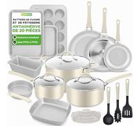 NutriChef Ensemble Ustensiles de Cuisine Antiadhésifs 20 Pièces - Casseroles, Poêles et Moules en Aluminium avec Couvercles en Verre Renforcé - Compatible Induction, Gaz, Électrique et Vitrocéramique