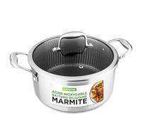 NutriChef Faitout Inox 5L avec Couvercle en Verre - Revêtement Antiadhésif DAKIN, Cuisson Triply, Motif Antirayures Nid d’Abeille