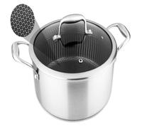 NutriChef Faitout Inox 5L avec Couvercle en Verre - Revêtement Antiadhésif DAKIN, Cuisson Triply, Motif Antirayures Nid d’Abeille