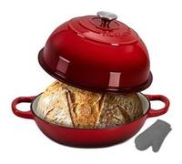 NutriChef Four à pain en fonte émaillée - 25,9 cm - moule à pain en forme de dôme - avec poignées et gants en silicone - passe au four et lave-vaisselle (rouge) Rouge