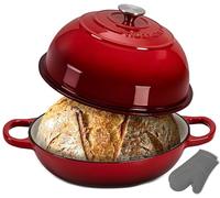 NutriChef Four à Pain en Fonte Émaillée avec Couvercle Dôme - Cocotte Dutch Oven 26 cm pour Pain au Levain, Pain Artisanal, Cuisson Vapeur, Four 260 °C, Induction, Lave-Vaisselle, Gants Silicone