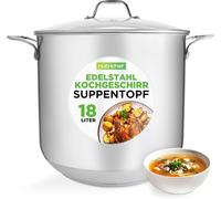 NutriChef grande marmite, 18L- Marmite à soupe, marmite à induction- avec couvercle en verre, 31cm, acier inoxydable mat, XXL- Stainless Steel Pot, idéal pour les soupes