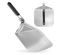 NutriChef Grande pelle à pizza antiadhésive en acier inoxydable avec manche en bois pliable, passe au lave-vaisselle 61 x 30 cm