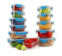 NutriChef Lot de 12 Boîtes de Conservation en Verre Empilables - Couvercles Hermétiques pour Meal Prep Rangement Alimentaire Réfrigérateur Congélateur
