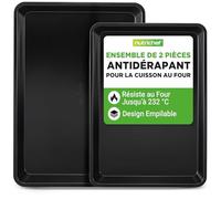 Nutrichef Lot de 2 Plaques à Biscuits Antiadhésives Noires - Ustensiles de Cuisine en Acier au Carbone Non Toxique, Empilables, Parfaits pour Biscuits, Brownies, Roulés - Résistantes au Four