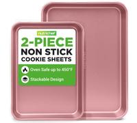 Nutrichef Lot de 2 plaques de cuisson antiadhésives en métal de qualité professionnelle avec bord, non approuvées par la FDA, taille M, or rose