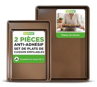 Nutrichef Lot de 3 Plaques de Cuisson en Acier Carbone, Plaques à Pâtisserie Antiadhésive pour Biscuits, Plateau À Four de Qualité Professionnelle,Revêtement Métallique, sans PFOA, PFOS, PTFE