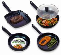 NutriChef Lot de 5 poêles - Poêle à frire - 28 cm - Poêle ovale - Couvercle en verre - Antiadhésif - Compatible induction - Design durable - Sans BPA - Idéal pour une cuisine saine
