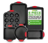 NutriChef Lot de 6 plaques de cuisson antiadhésives pour four, comprenant des plaques à biscuits, un moule à pain, des moules à muffins, des moules à gâteau, des moules à gâteau, noir avec poignées en