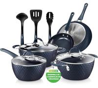 NutriChef Lot Poêle et Casserole Induction, Batterie de Cuisine Antiadhésifs avec Revêtement en Céramique,et Poignées Ergonomiques, Casserole, Cocotte, Grandes et Petites Poêles à Frire,11 Pièces