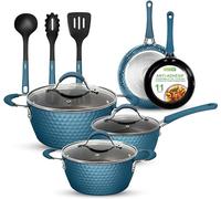 NutriChef Lot Poêle et Casserole Induction, Batterie de Cuisine Antiadhésifs avec Revêtement en Céramique, Poignées Ergonomiques, Casserole, Cocotte, Grandes et Petites Poêles à Frire,11 Pièces