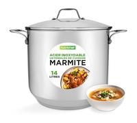 Nutrichef Marmite-Faitout Inox-14 Litres- 18-8 Qualité Alimentaire Résistant Tous Feux-Induction-Grand- Faitout-Grande Marmite avec Couvercle Transparent, Compatible Lave-Vaisselle