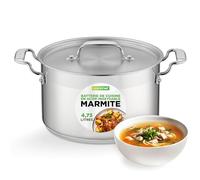 NutriChef Marmite - Faitout Inox 5 QT (4 L) avec Couvercle - Acier Inoxydable 18/8 de Qualité Alimentaire, Grande Casserole Robuste pour Soupe, Ragoût, Grande Marmite -Compatible Induction