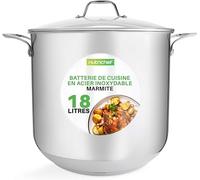NutriChef Marmite- Faitout Inox de 18 Litres - 18-8 Qualité Alimentaire Résistant Tous Feux- Faitout-Grande Marmite avec Couvercle Transparent, Compatible Lave-Vaisselle