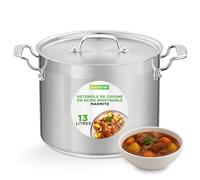 NutriChef Marmite Inox 14 QT (13 L) avec Couvercle - Faitout Acier Inoxydable 18/8 Grande Capacité - Marmite à Soupe Tous Feux dont Induction