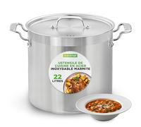 NutriChef Marmite Inox 24 QT (22 L) avec Couvercle - Faitout Professionnel en Acier Inoxydable 18/8 - Grande Marmite à Soupe, Bouillon - Tous Feux dont Induction - Lave-vaisselle