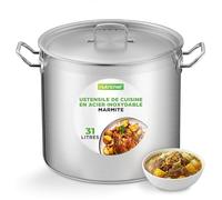 NutriChef Marmite Inox 35 QT (31 L) avec Couvercle - Grande Marmite à Soupe, Faitout Inox Tous Feux dont Induction - Grande Capacité Acier Inoxydable