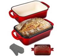 NutriChef Moule à pain en fonte émaillée avec couvercle – cocotte rectangulaire double 23x13 cm
