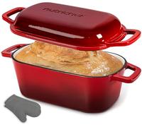NutriChef Moule à Pain en Fonte Émaillée avec Couvercle - Cocotte Ovale Dutch Oven 2,7 L pour Pain au Levain, Pain Artisanal, Cuisson Vapeur, Rôtir, Mijoter, Four 260 °C, Gants Silicone