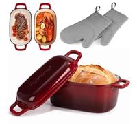 NutriChef Moule à Pain en Fonte Émaillée avec Couvercle - Cocotte Ovale Dutch Oven 2,7 L pour Pain au Levain, Pain Artisanal, Cuisson Vapeur, Rôtir, Mijoter, Four 260 °C, Gants Silicone
