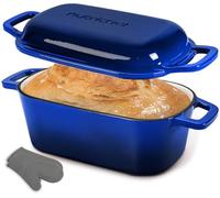 NutriChef Moule à Pain en Fonte Émaillée avec Couvercle - Cocotte Ovale Dutch Oven 2,7 L pour Pain au Levain, Pain Artisanal, Cuisson Vapeur, Rôtir, Mijoter, Four 260 °C, Gants Silicone