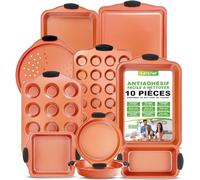 NutriChef Set de 10 moules à pâtisserie - Backing Set - Set de moules à pâtisserie incluant un moule à gâteau, une plaque à pâtisserie, un moule à pain, un moule à muffins, une plaque à muffins, un mo