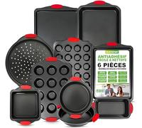 NutriChef Moules à pâtisserie, Lot de 10 pièces avec poignées en silicone-Antiadhésifs, Set de Moules Antiadhésif, Plaques de Cuisson en acier au carbone flexible et antiadhésif-Passe au four, Noir