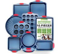 Nutrichef Moules à Pâtisserie, Lot de 10 Pièces avec Poignées en Silicone Résistantes à la Chaleur, Plaques de Cuisson Antiadhésifs en Acier au Carbone sans PFOA, PFOS, PTFE, Passe au Four