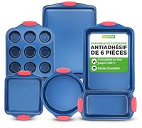 NutriChef Moules à Pâtisserie, Lot de 6 Pièces avec Poignées en Silicone Résistantes à la Chaleur, Plaques de Cuisson Antiadhésifs en Acier au Carbone sans PFOA, PFOS, PTFE