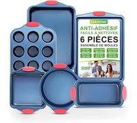 NutriChef Moules à Pâtisserie, Lot de 6 Pièces avec Poignées en Silicone Résistantes à la Chaleur, Plaques de Cuisson Antiadhésifs en Acier au Carbone sans PFOA, PFOS, PTFE