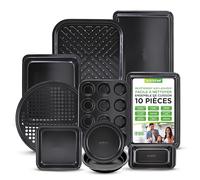 Nutrichef Moules à Pâtisserie - Set de 10 Plats Antiadhésif en Acier au Carbone - Inclus Plaques à Biscuits - Moule à Muffins, Pizza, Gâteau - Plat à Rôtir - Plateau de Cuisson - Facile à Nettoyer