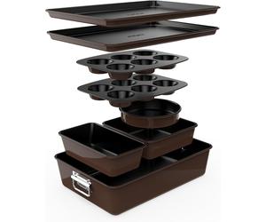 NutriChef Moules à pâtisserie - Set de 8 moules à pâtisserie empilables et antiadhésifs - Moule à gâteau rond, moule à muffin, moule à plaque, lavable au lave-vaisselle