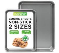 Nutrichef Plaque à Biscuits - Ensemble de Plaques de Cuisson Antiadhésives - Plateau Four en Acier au Carbone - Taille Grande et Moyenne - Gris