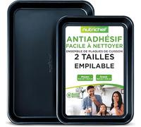 Nutrichef Plaque à Biscuits - Ensemble de Plaques de Cuisson Antiadhésives - Plateau Four en Acier au Carbone - Taille Grande et Moyenne - Bleu