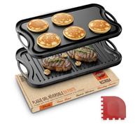 Nutrichef Plaque à Griller Réversible en Fonte-Plancha-Plancha pour Induction-Côtés Plat et Strié-Extra Large-Compatible Four -Sans PFOA et PFOS- Compatible avec Plusieurs Types de Plaques de Cuisson
