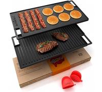 Nutrichef Plaque à Griller Réversible en Fonte - Plancha pour Induction, Gaz, Électrique - Plaque Lisse et Gril Antiadhésive | Poêle Gril pour Barbecue, Teppanyaki, Cuisson Intérieure & Extérieure