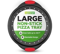 NutriChef Plaque à pizza 32 cm - Plaque de cuisson perforée anti-adhésive en acier au carbone avec poignée en silicone