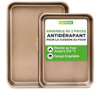 NutriChef Plaque de cuisson à Four, Lot de 2, Plaque à Pâtisserie Antiadhésif avec bordures renforcées, Plateau de Four de Qualité Professionnelle de taille grande et moyenne, Taille unique