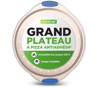 NutriChef Plaque Pizza - Moule à Pizza Antiadhésif - Plat Rond en Acier Perforé - avec Poignée en Silicone - Ustensiles de Cuisine de Haute Qualité - Compatible Lave-Vaisselle - Or Champagne