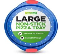 Nutrichef Plaque Pizza - Moule à Pizza Antiadhésif - Plat Rond en Acier Perforé - Plaque de Cuisson premium avec Poignées en Silicone - Plat pour Four - Compatible Lave-Vaisselle - Bleu