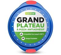 Nutrichef Plaque Pizza - Moule à Pizza Antiadhésif - Plat Rond en Acier Perforé - Plaque de Cuisson premium avec Poignées en Silicone - Plat pour Four - Compatible Lave-Vaisselle - Bleu