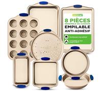 NutriChef Plaques à Pâtisserie de Cuisine - Set d'Ustensiles de Pâtisserie avec Revêtement Doré Antiadhésif à l'Intérieur et à l'Extérieur, Acier au Carbone avec Poignées en Silicone Bleue, Durable