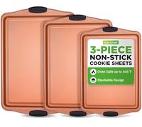 Nutrichef Plaques à pâtisserie,Ensemble de plaques de cuisson en acier au carbone flexible et antiadhésif,Plaque de four avec poignées en silicone,Lot de 3 moules de cuisson-Qualité professionnelle