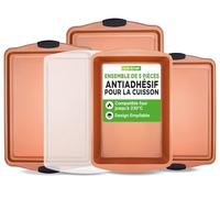 NutriChef Plaques à Pâtisserie - Plaques de Cuisson Antiadhésifs en Acier Carbone avec Poignées Silicone Compatible Four | Lot de 5 Moules Flexibles, Résistants; Sans PFOA, PFOS, PTFE