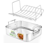 NutriChef Plat à rôtir 36 cm en acier inoxydable avec grille polie et poignées – Argent