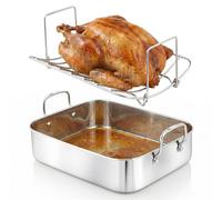 Poêle en acier inoxydable - 35,5 cm - Poêle polyvalente pour poulet, dinde et bien plus encore - Grille de cuisson robuste pour le four avec poignées intégrées